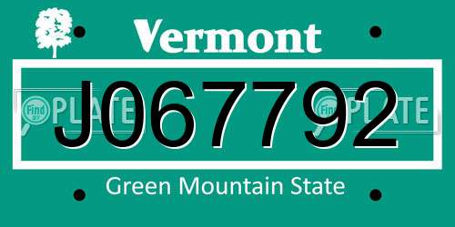 J067792 Vermont License Plate