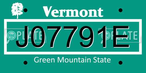 J07791E Vermont License Plate