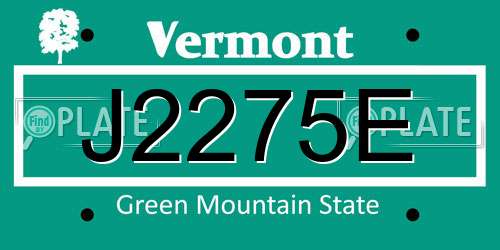 J2275E Vermont License Plate