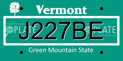 J227BE Vermont License Plate