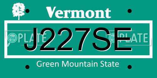 J227SE Vermont License Plate
