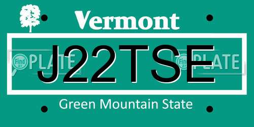 J22TSE Vermont License Plate