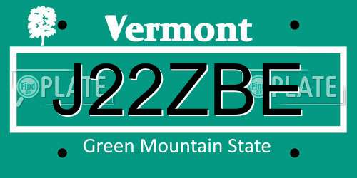 J22ZBE Vermont License Plate