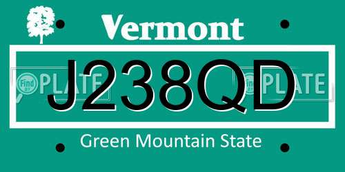 J238QD Vermont License Plate