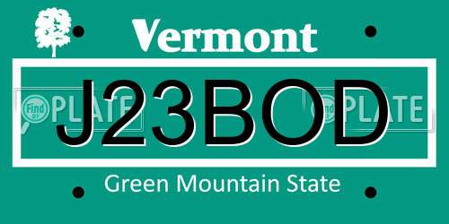 J23BOD Vermont License Plate