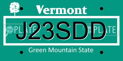 J23SDD Vermont License Plate