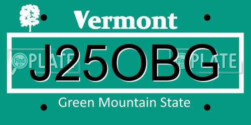 J25OBG Vermont License Plate