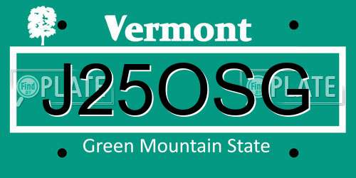J25OSG Vermont License Plate