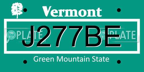 J277BE Vermont License Plate