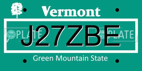 J27ZBE Vermont License Plate