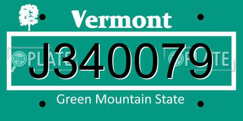 J340079 Vermont License Plate