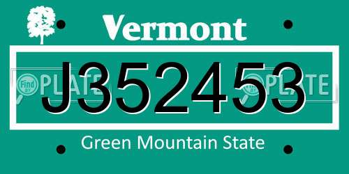 J352453 Vermont License Plate