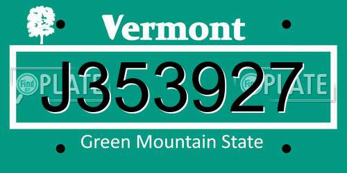 J353927 Vermont License Plate