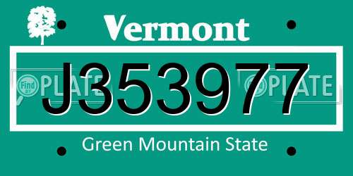 J353977 Vermont License Plate