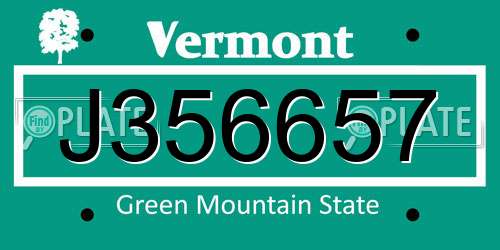 J356657 Vermont License Plate