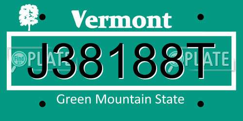 J38188T Vermont License Plate