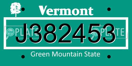 J382453 Vermont License Plate