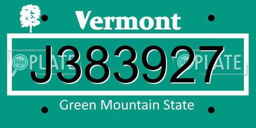 J383927 Vermont License Plate