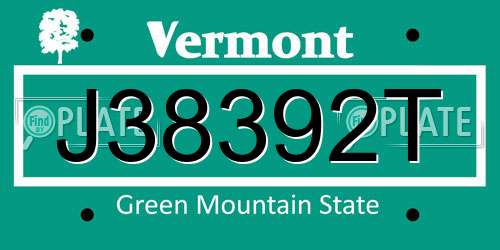 J38392T Vermont License Plate
