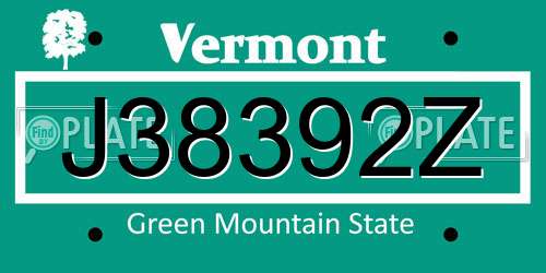 J38392Z Vermont License Plate