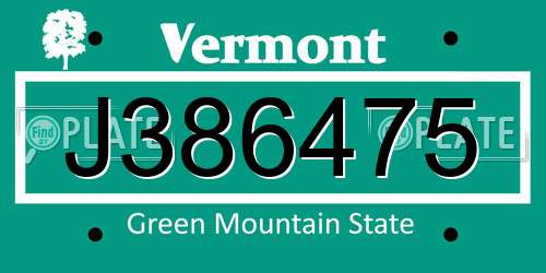 J386475 Vermont License Plate