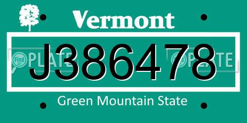 J386478 Vermont License Plate