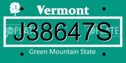 J38647S Vermont License Plate