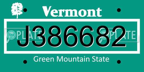 J386682 Vermont License Plate