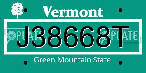 J38668T Vermont License Plate