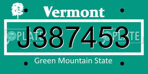 J387453 Vermont License Plate