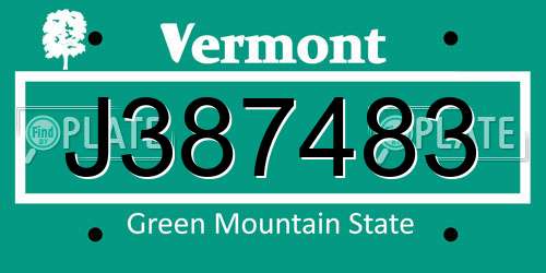 J387483 Vermont License Plate