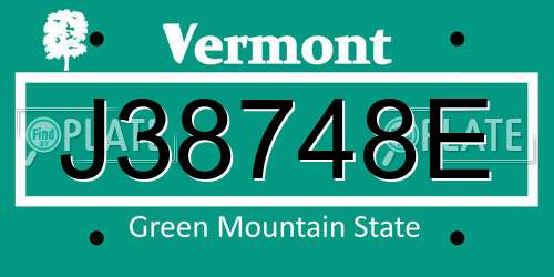 J38748E Vermont License Plate