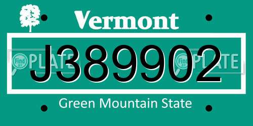 J389902 Vermont License Plate