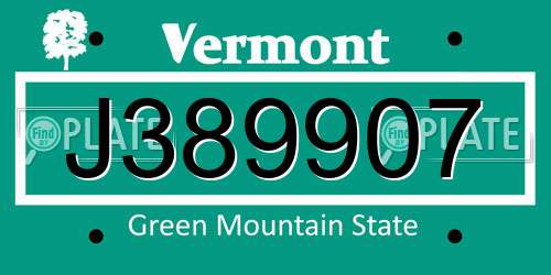 J389907 Vermont License Plate