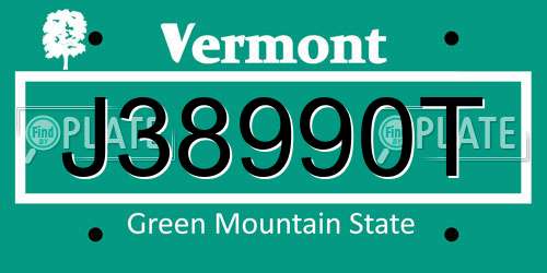 J38990T Vermont License Plate