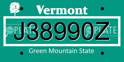 J38990Z Vermont License Plate