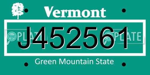 J452561 Vermont License Plate