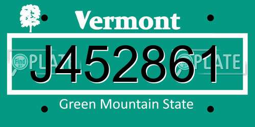 J452861 Vermont License Plate