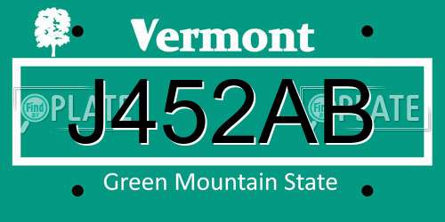 J452AB Vermont License Plate