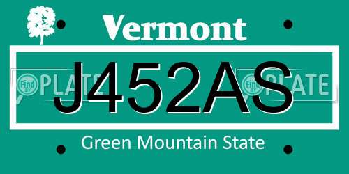 J452AS Vermont License Plate