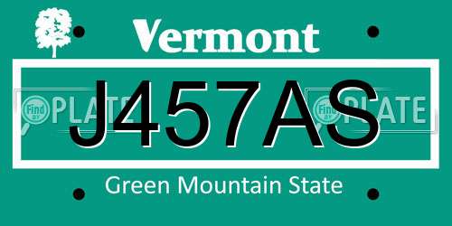 J457AS Vermont License Plate
