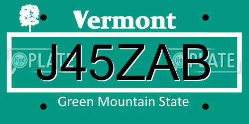 J45ZAB Vermont License Plate