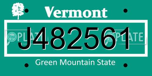J482561 Vermont License Plate