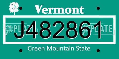J482861 Vermont License Plate