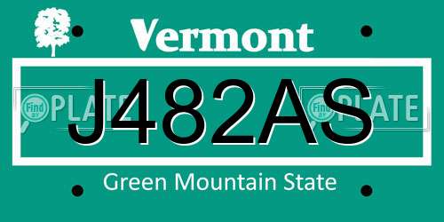 J482AS Vermont License Plate