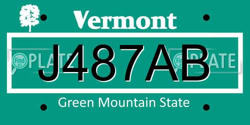 J487AB Vermont License Plate