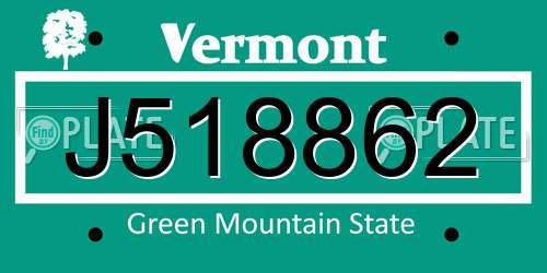 J518862 Vermont License Plate
