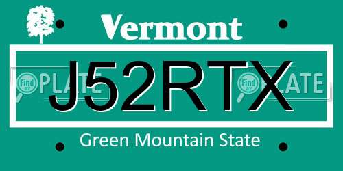 J52RTX Vermont License Plate