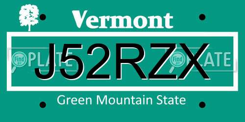 J52RZX Vermont License Plate
