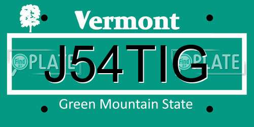 J54TIG Vermont License Plate